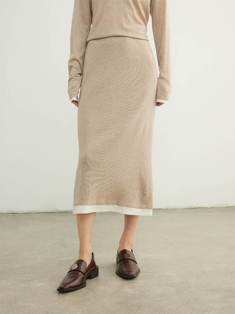 Chic Slimming Knit Colorblock Wool Skirt