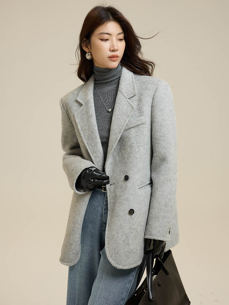 Grey Suit Collar Short Wool Coat