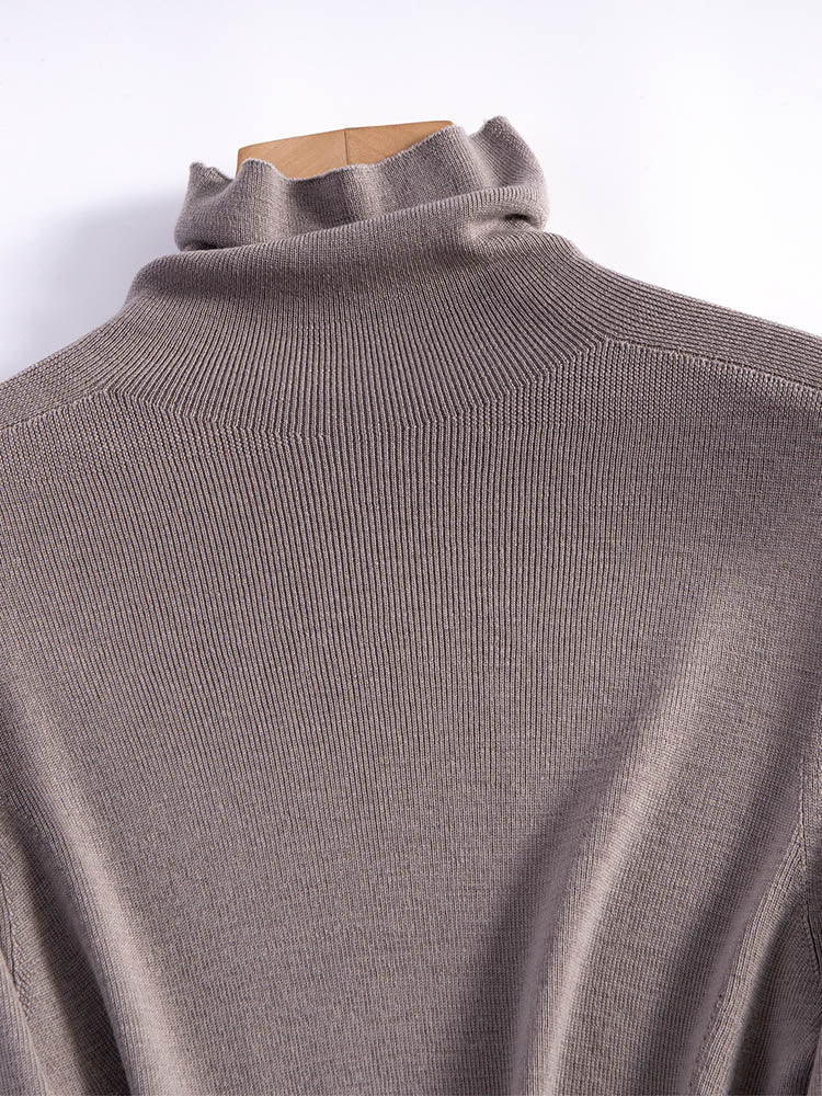 High Neck with Thumbhole Cuff Wool Sweater