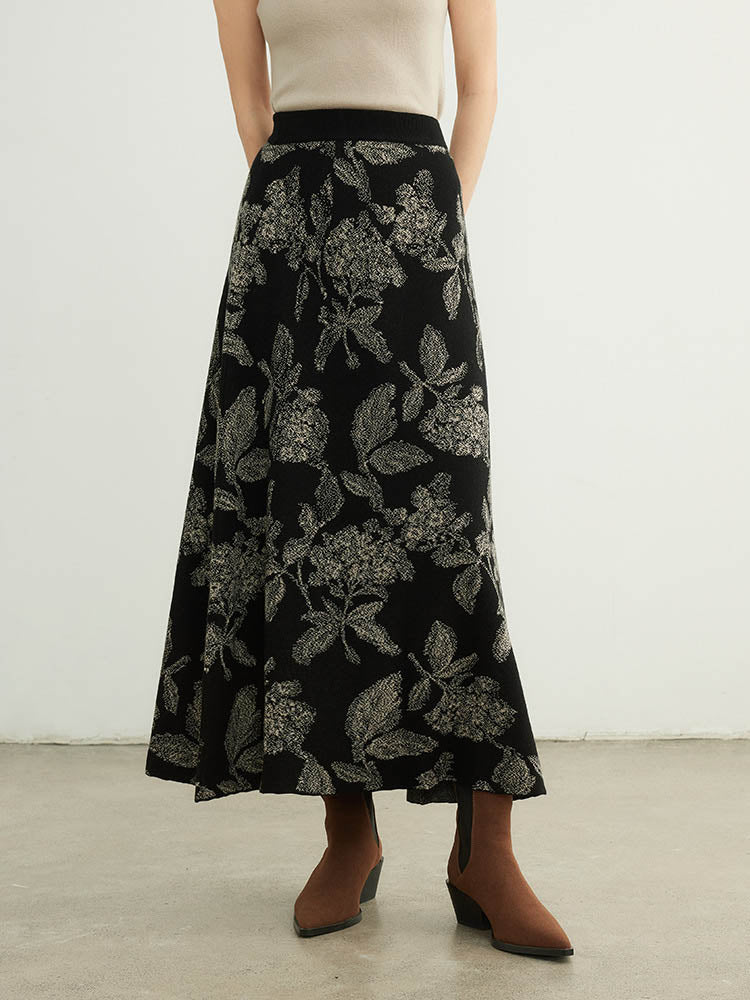 Rose Flower Umbrella Shaped Wool Skirt