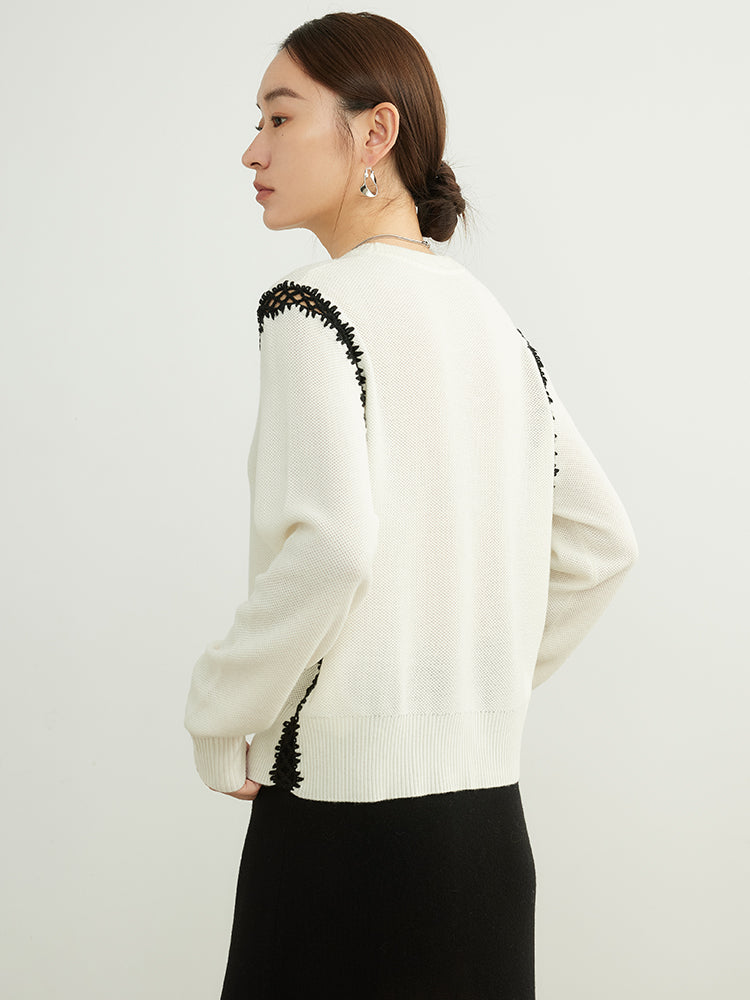 French Cutout Black and White Wool Sweater