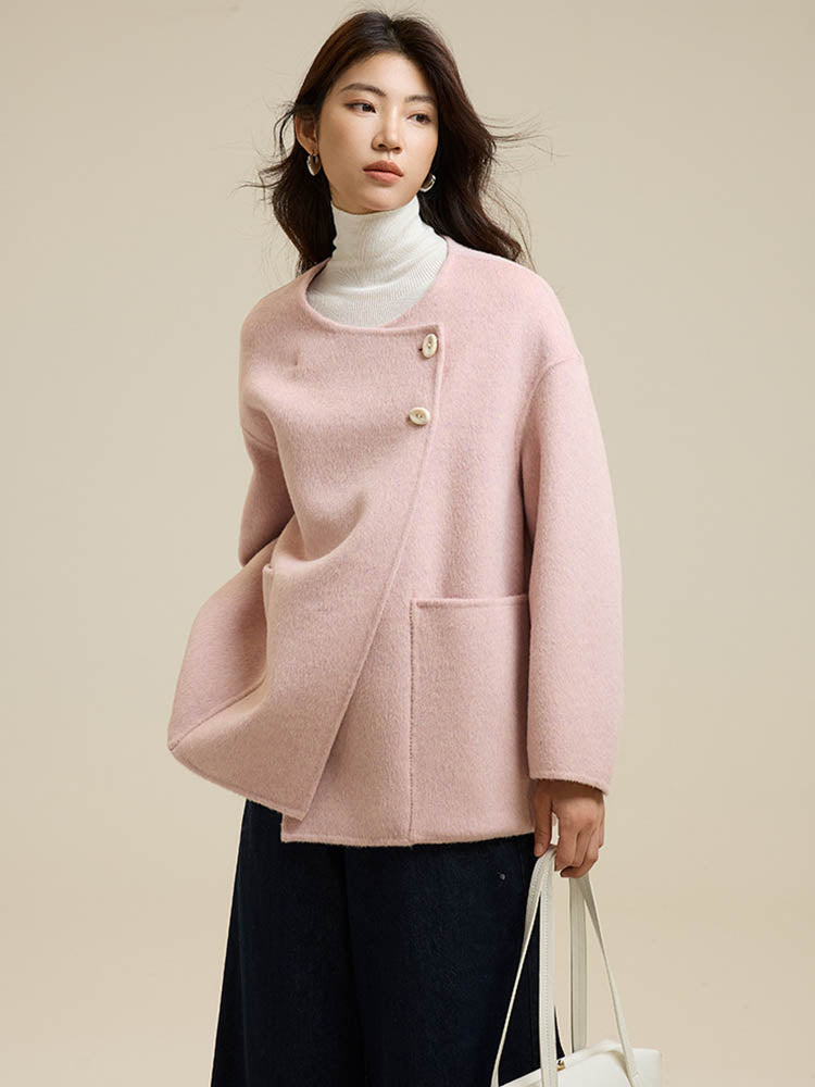 Scarf Short Patch Pocket Wool Coat