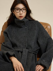 Stand-Up Collar Patch Pocket Wool Coat