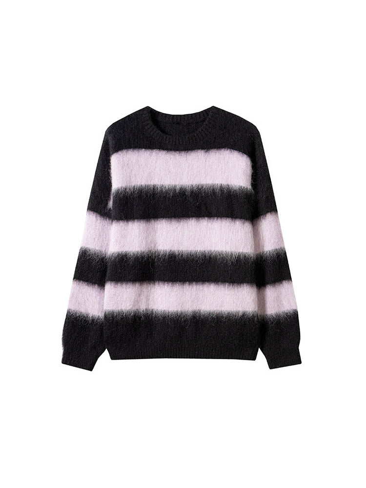 Striped Lazy Contrast Color Alpaca Wool Sweater