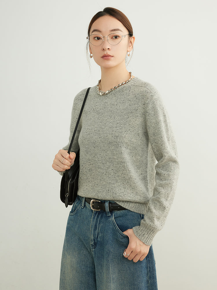 Classic Speckled Crewneck Wool Sweater