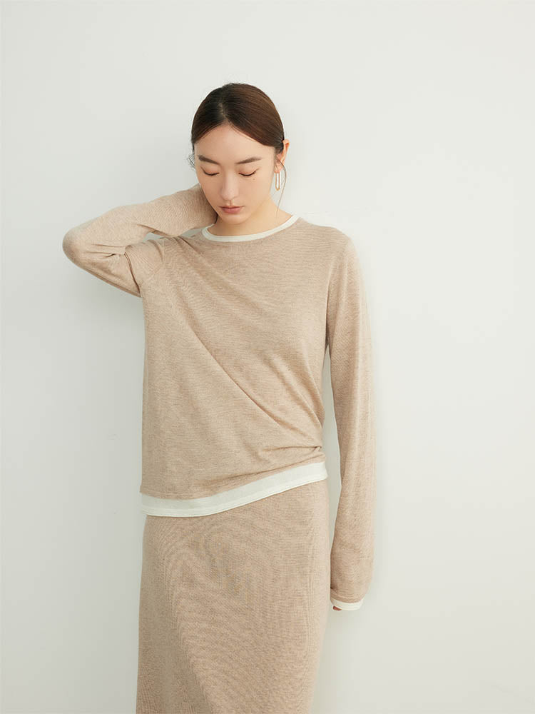 Layered Contrast Color Wool Knit Sweater