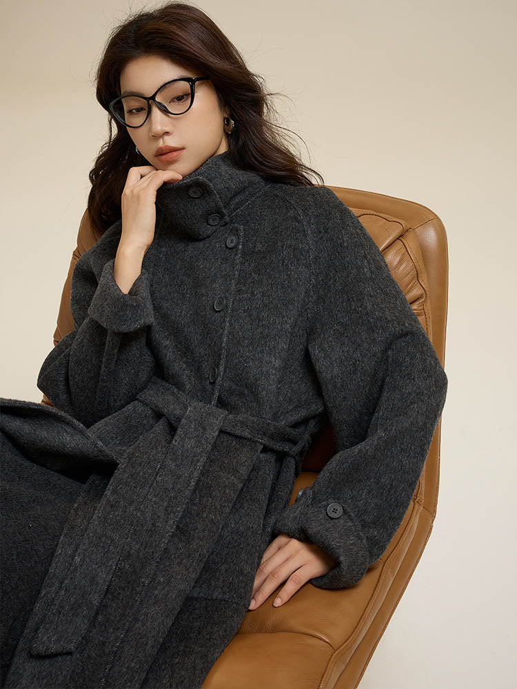 Stand-Up Collar Patch Pocket Wool Coat