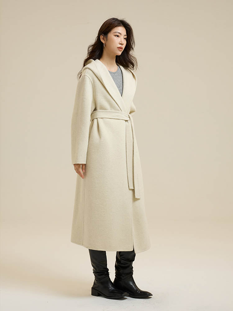 Classic Color Hooded Long Wool Coat