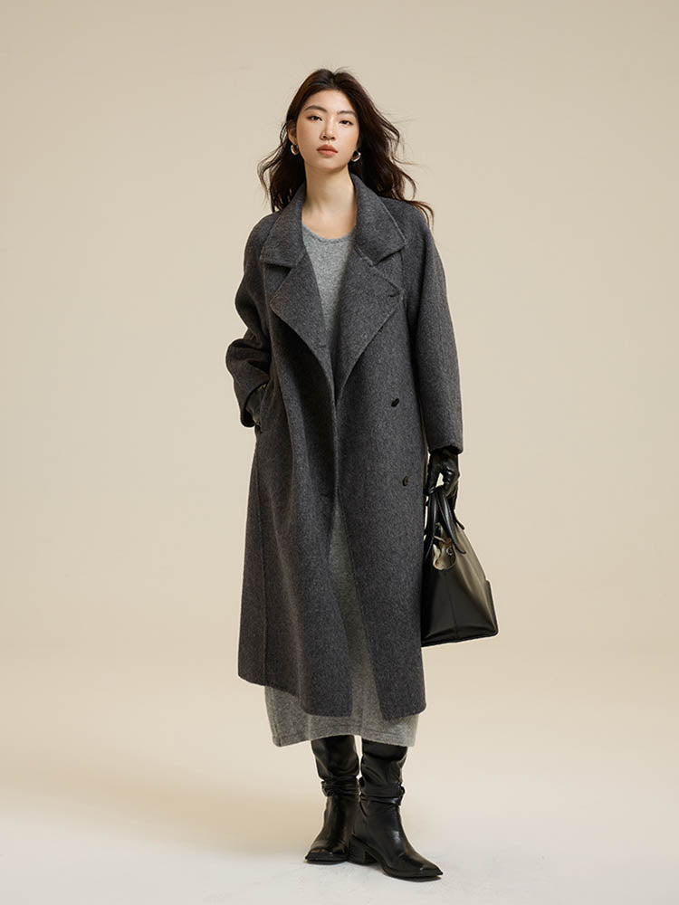 Stand-Up Collar Side Placket Tie Wool Coat