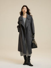 Stand-Up Collar Side Placket Tie Wool Coat