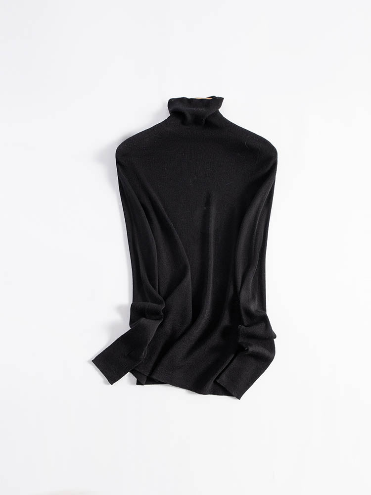 High Neck with Thumbhole Cuff Wool Sweater