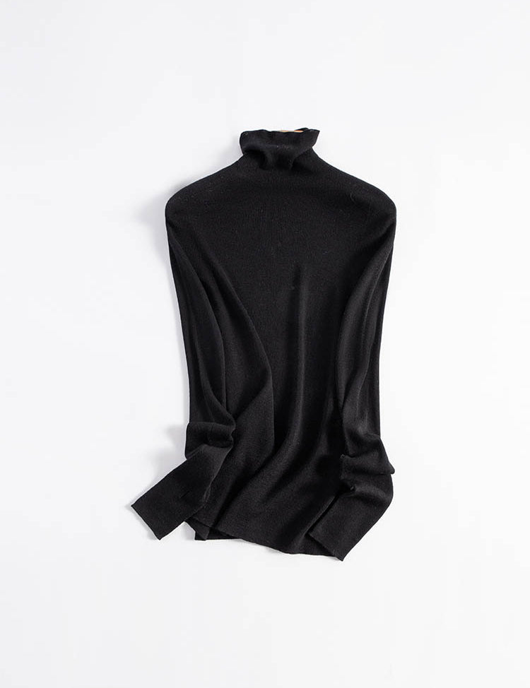 High Neck with Thumbhole Cuff Wool Sweater