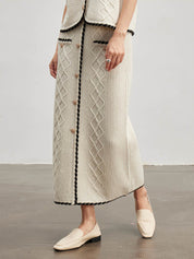 Contrast Color Straight Wool Skirt