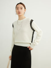 French Cutout Black and White Wool Sweater