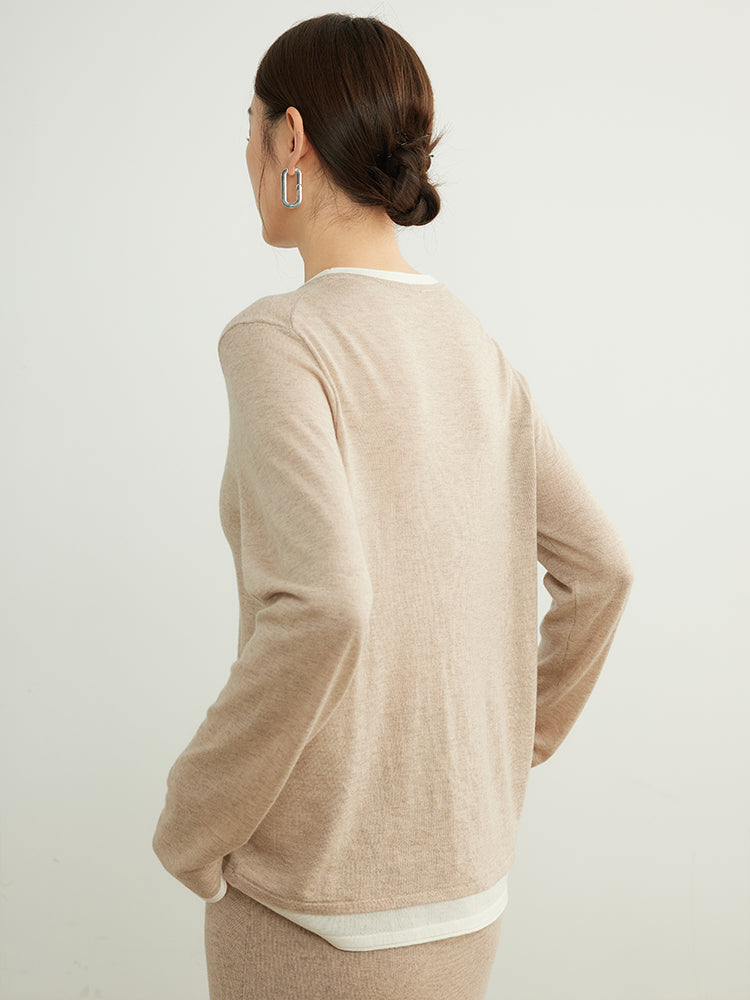 Layered Contrast Color Wool Knit Sweater