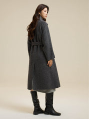 Stand-Up Collar Side Placket Tie Wool Coat