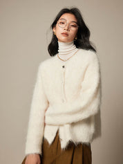 White Lazy Single-Breasted Alpaca Sweater