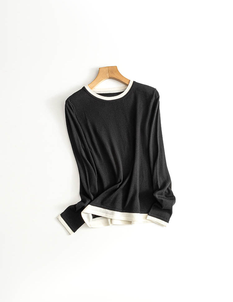 Layered Contrast Color Wool Knit Sweater