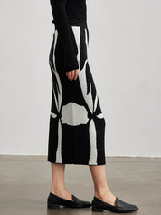 Classic Black And White Jacquard Wool Skirt