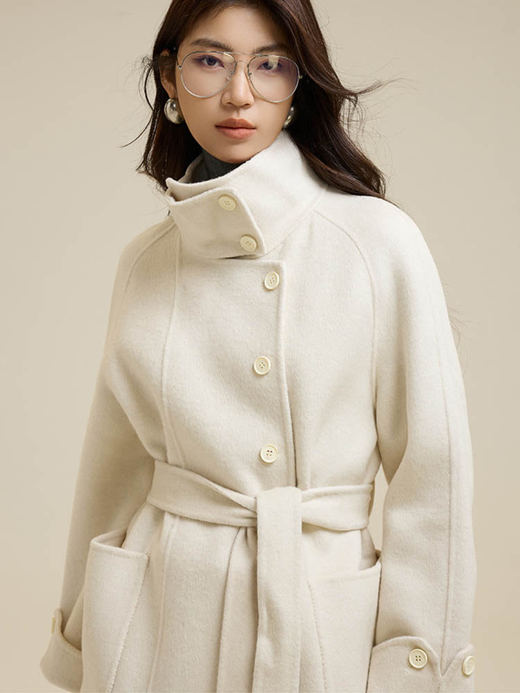 Stand-Up Collar Patch Pocket Wool Coat