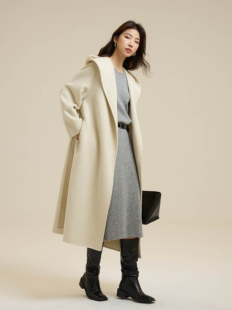 Classic Color Hooded Long Wool Coat