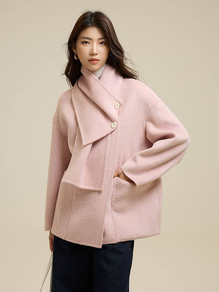 Scarf Short Patch Pocket Wool Coat