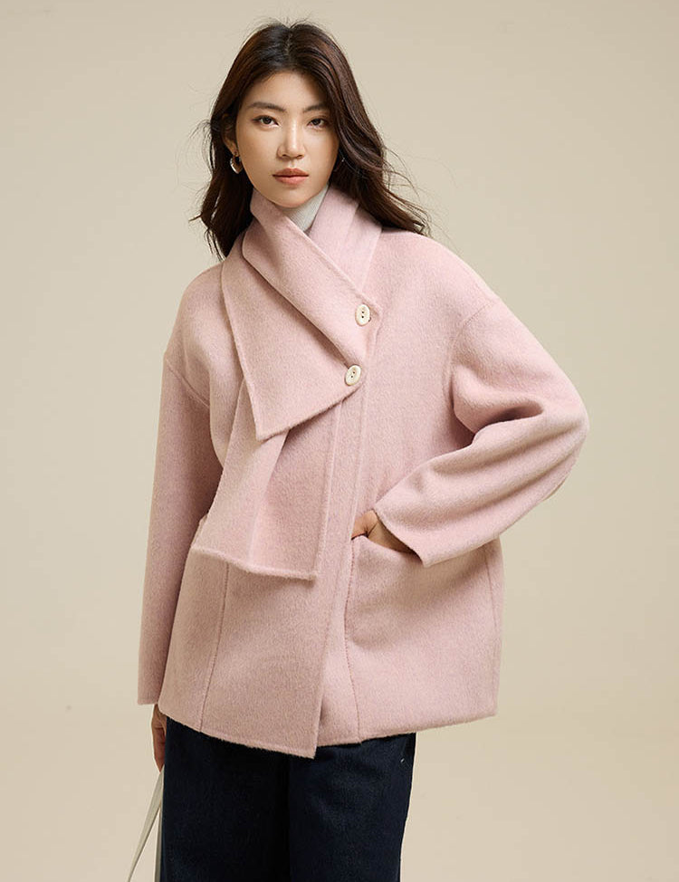 Scarf Short Patch Pocket Wool Coat