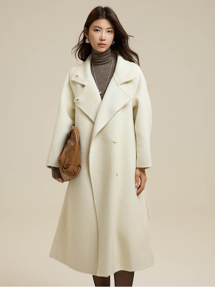 Stand-Up Collar Side Placket Tie Wool Coat