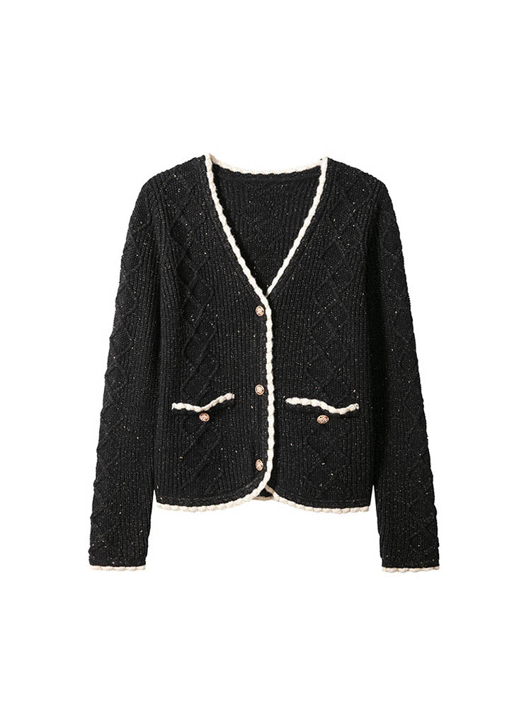 Stylish Contrast Design Wool Cropped Sweater