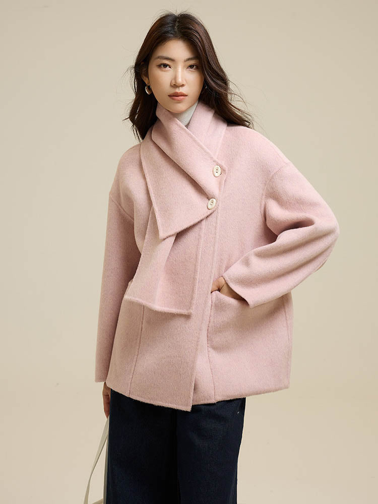 Scarf Short Patch Pocket Wool Coat