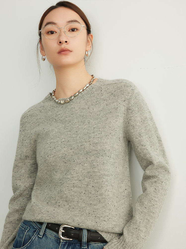 Classic Speckled Crewneck Wool Sweater