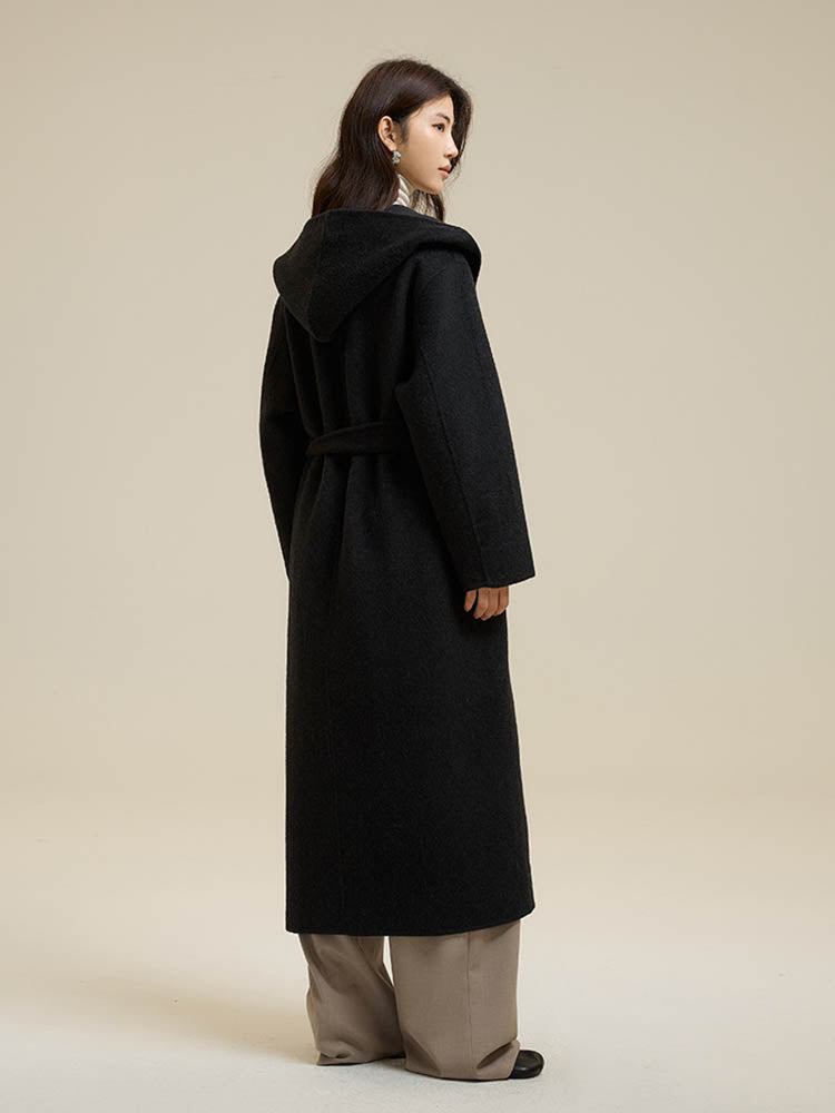 Classic Color Hooded Long Wool Coat