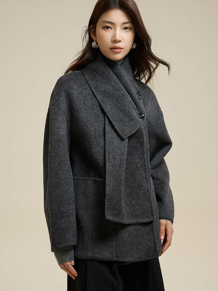 Scarf Short Patch Pocket Wool Coat