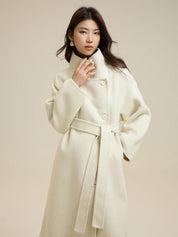 Stand-Up Collar Side Placket Tie Wool Coat