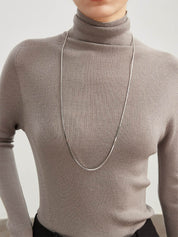 High Neck with Thumbhole Cuff Wool Sweater