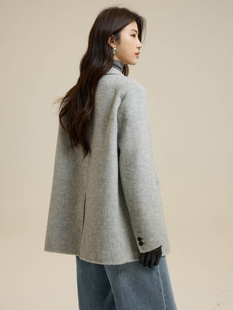 Grey Suit Collar Short Wool Coat