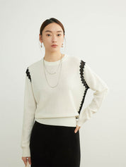 French Cutout Black and White Wool Sweater