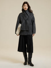 Scarf Short Patch Pocket Wool Coat