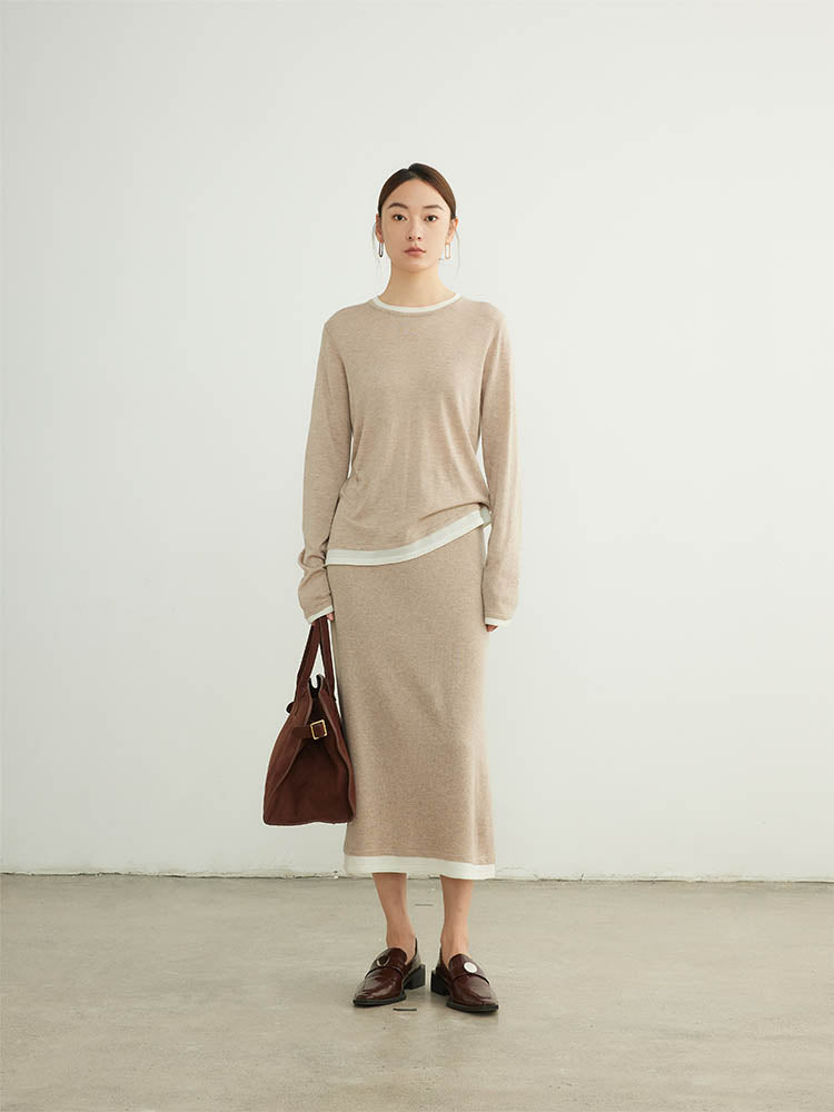 Layered Contrast Color Wool Knit Sweater