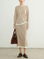 Chic Slimming Knit Colorblock Wool Skirt