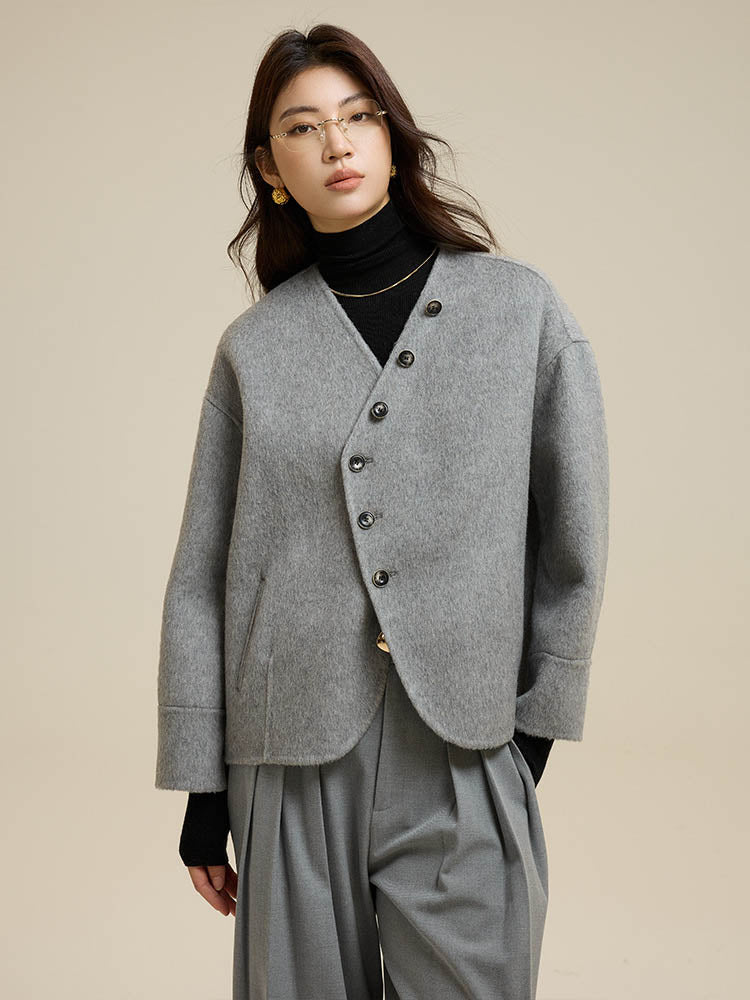 Gray Scarf Short Wool Coat