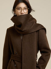 Brown Scarf-Style Long Wool Coat