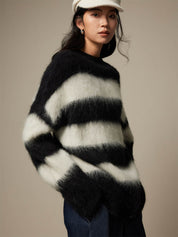 Striped Lazy Contrast Color Alpaca Wool Sweater