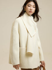 Scarf Short Patch Pocket Wool Coat