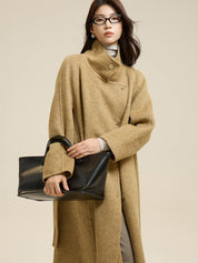 Stand-Up Collar Side Placket Tie Wool Coat