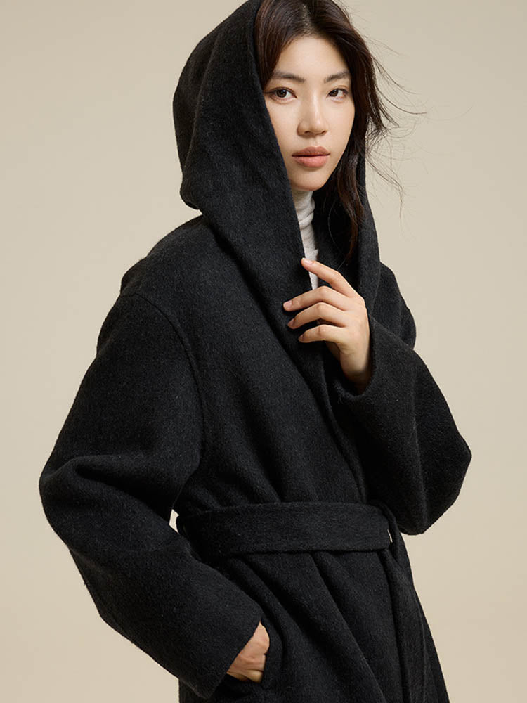 Classic Color Hooded Long Wool Coat