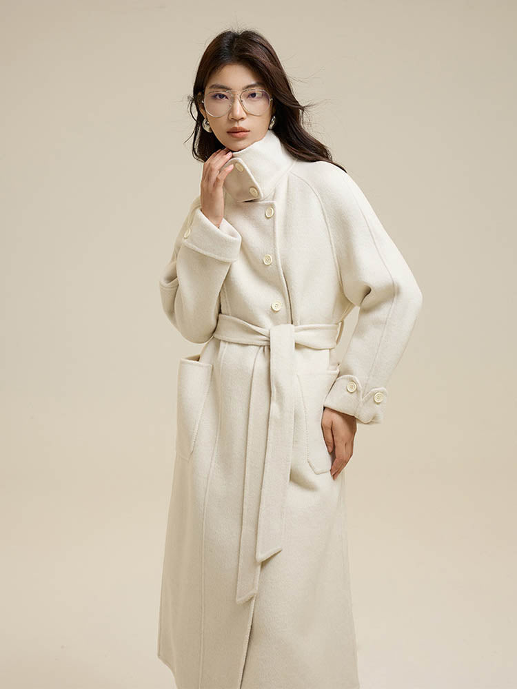 Stand-Up Collar Patch Pocket Wool Coat