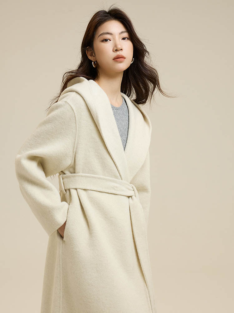 Classic Color Hooded Long Wool Coat