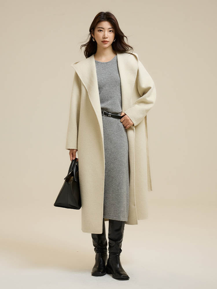 Classic Color Hooded Long Wool Coat