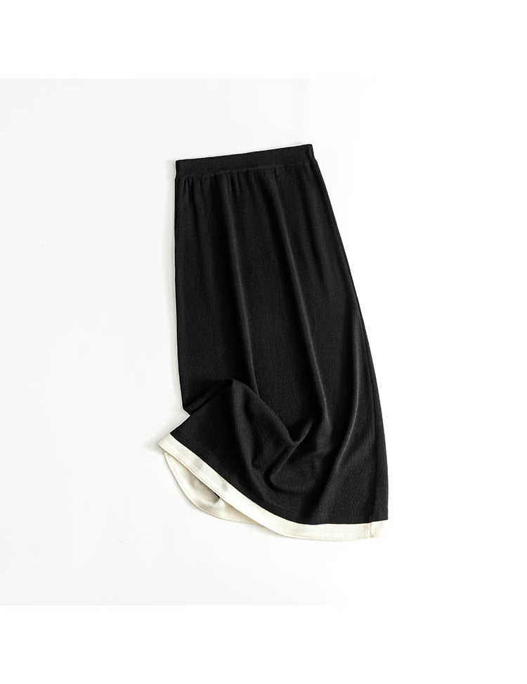 Chic Slimming Knit Colorblock Wool Skirt